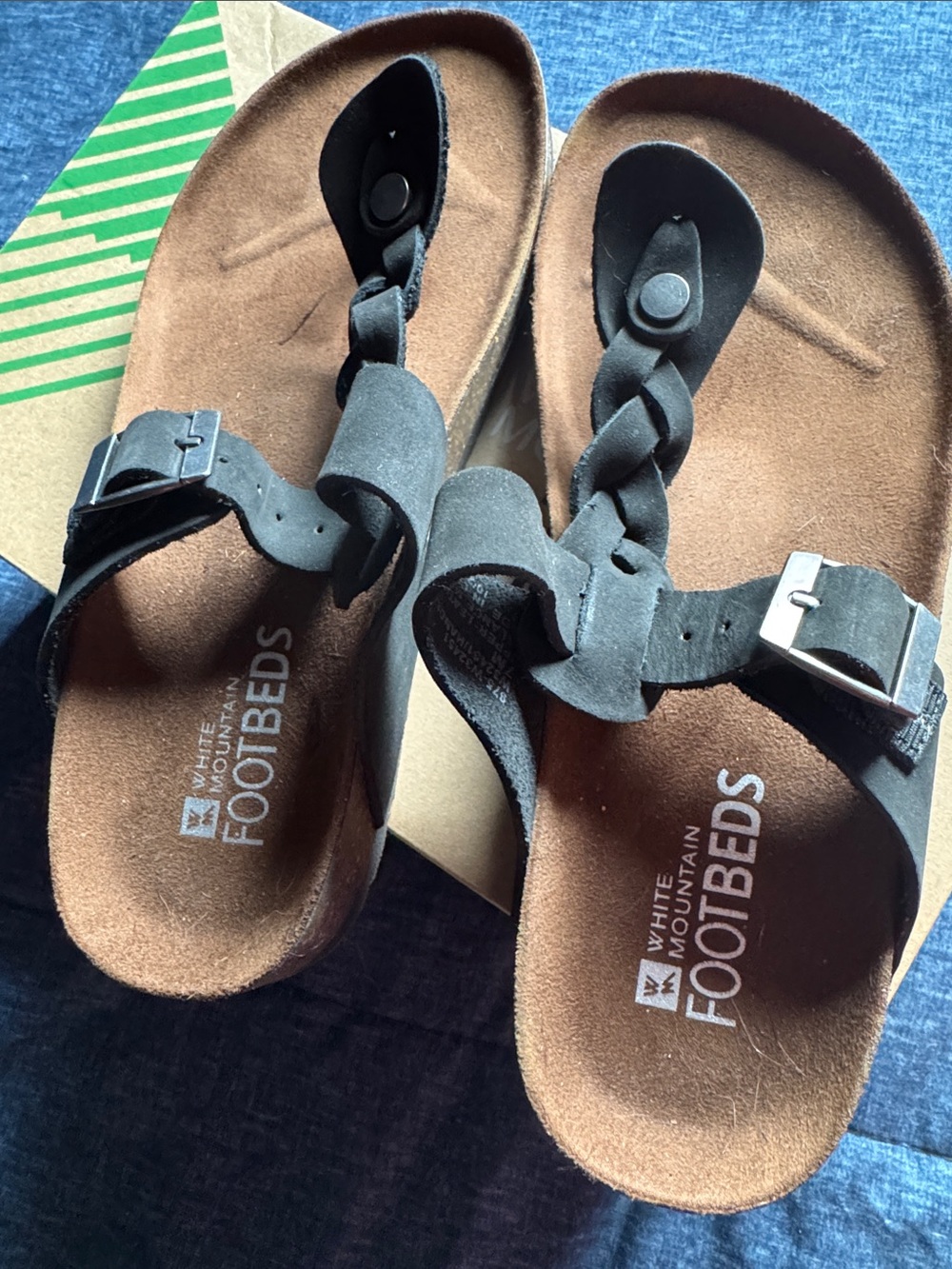 White Mountain Black Braided Footbed Sandals